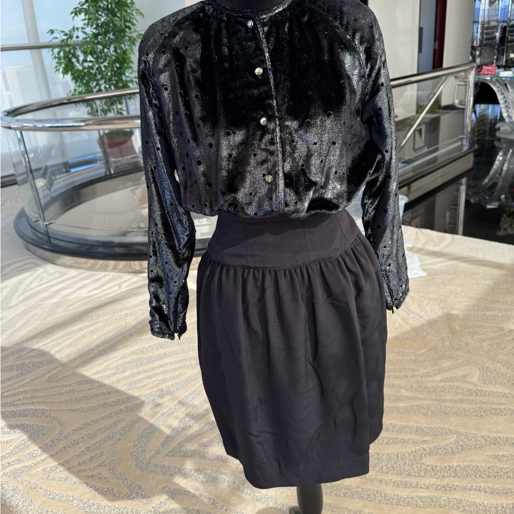 Vintage Long Sleeve Black Velvet Dress  with sparkle buttons